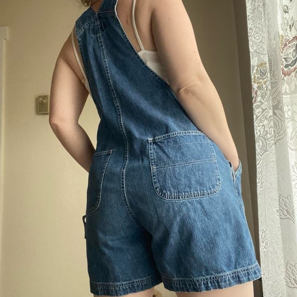 SOLDVintage 90s blue denim overall shortsSOLD - Picture 8 of 8